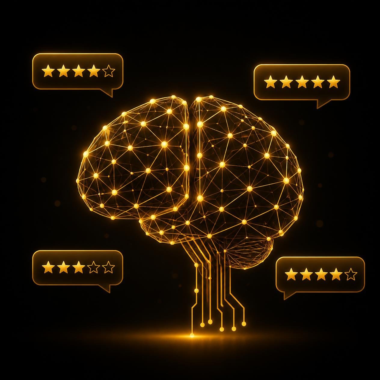 AI brain neural network representing automated review reply technology